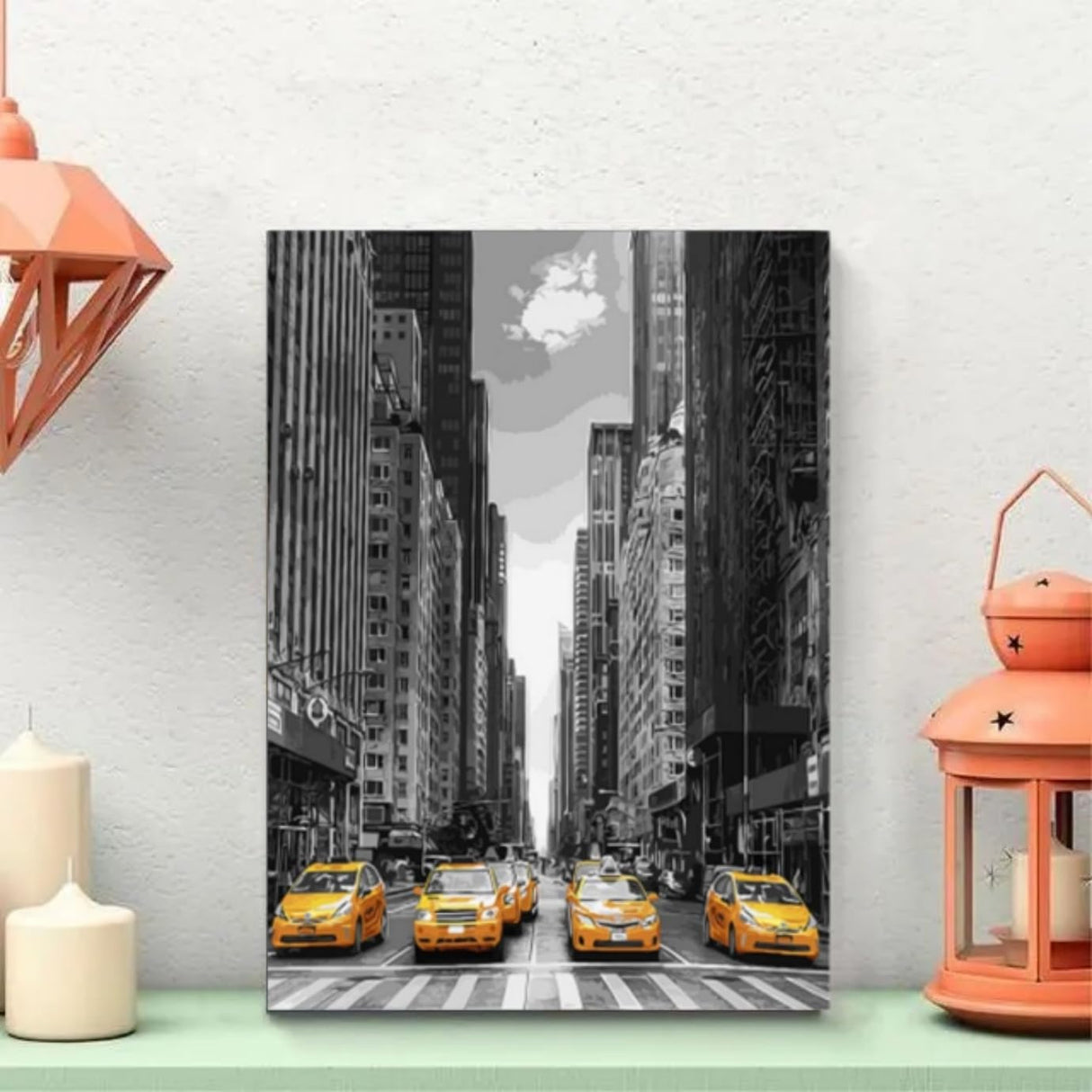 ABEUTY DIY Paint by Numbers for Adults Beginner, Yellow Car Street 16x20 inches Fun DIY Adult Arts and Crafts Kits (No Frame) ABEUTY