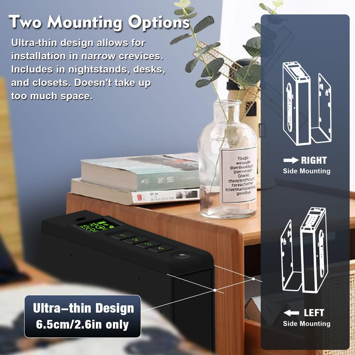 Biometric Slider Handgun Gun Safe for Home Nightstand,Cloakroom, Desk,Bed Side,Truck, Artemis Auto Sliding Door Hand Gun Safe for Pistol Unlock Fingerprint,Digital PIN,Key Access Artemis