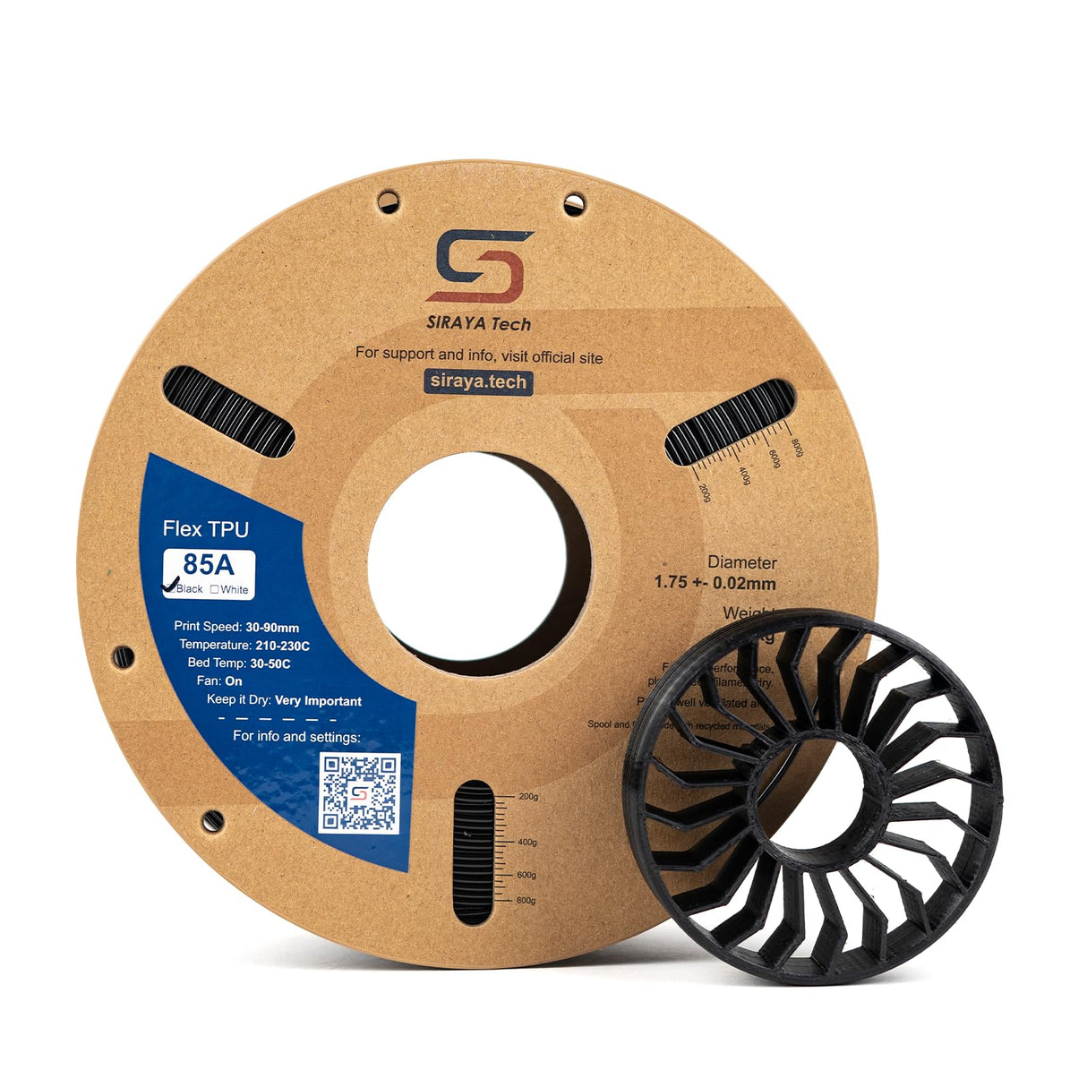 Siraya Tech Flex TPU Filament - 85A Shore, ISO 10993, High Flexibility & Toughness, High Flow & Speed, Easy to Print, Moisture-Resistant Aluminum Bag - Ideal for Footwear, Protective Gear (Black, 1kg) Siraya Tech