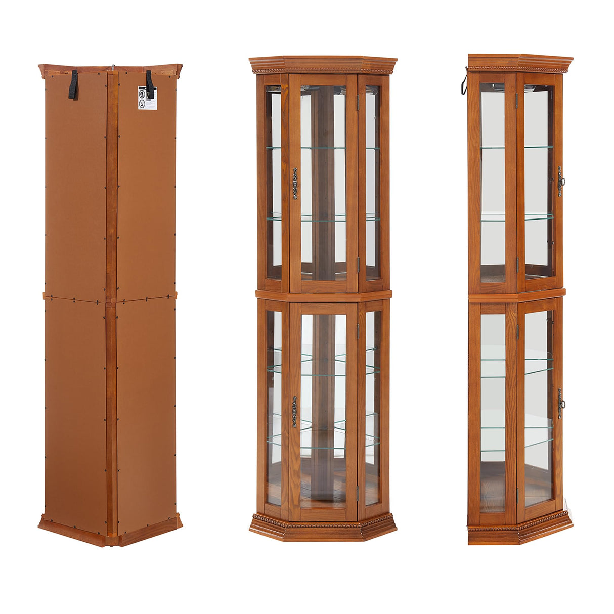 nifoti 69" H Lighted Curio Cabinet Corner Display Case, Corner Glass Cabinets with Tempered Glass Door & Adjustable Shelves, Wooden Curio Cabinet w/Mirrored Back Pane for Living Room (Oak) nifoti