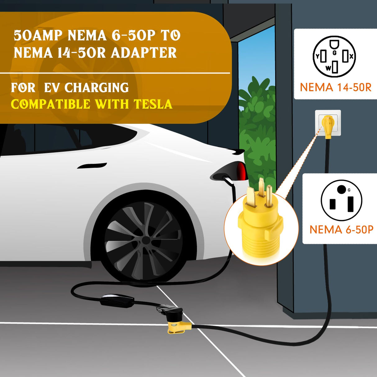 Kanayu EV Charger Adapter Compatible with NEMA 6-50P to 14-50R 50 Amp 3 Prong Welder Plug to 4 Prong Charging Connector, Welder Welding Dryer Charger Power Cord Adapter, EV use only, not for RV Kanayu