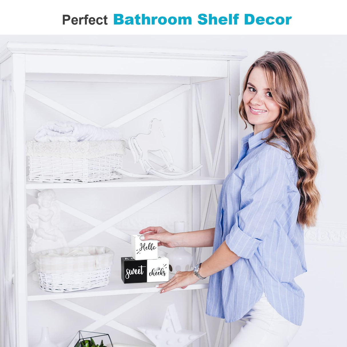 Farmhouse Set of 3 for Bathroom Decor Funny Bathroom Sign with Unique Sayings Rustic Wooden Bathroom Shelf Decor Cute Black and White Bathroom Decor For The Guest Restroom Home Decoration Antizz