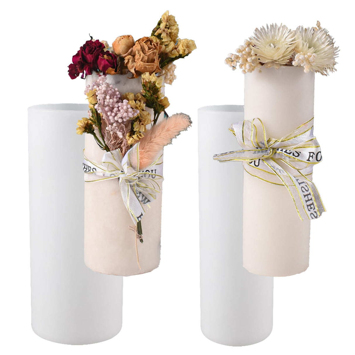2 Pack 6 Inch Cylinder Candle Mold Pillar Candle Molds Taper - Resin Casting Silicone Molds for Home Decor & Candle Making Wave Spiral Mold ESEDAGE