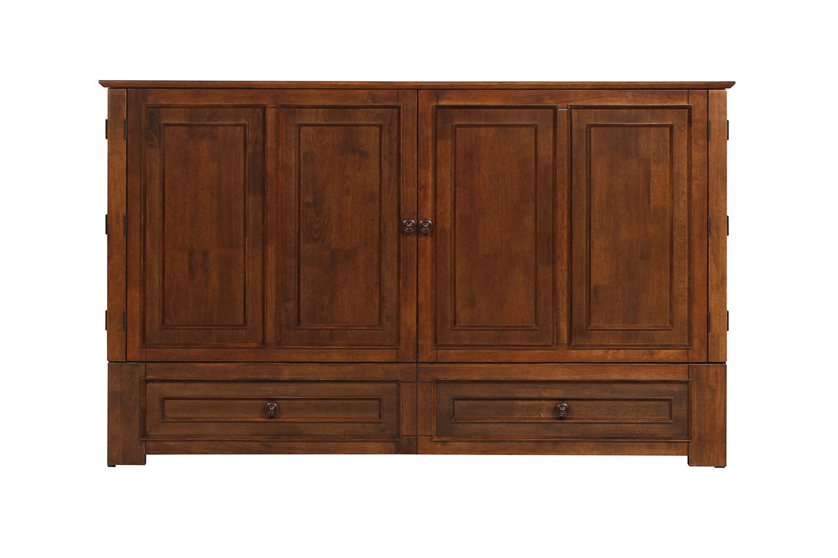 Mega Solutions Emurphybed Paradiseo Murphy Cabinet Chest Bed with Charging Station 6 Inch, Queen (Tobacco) Mega Solutions
