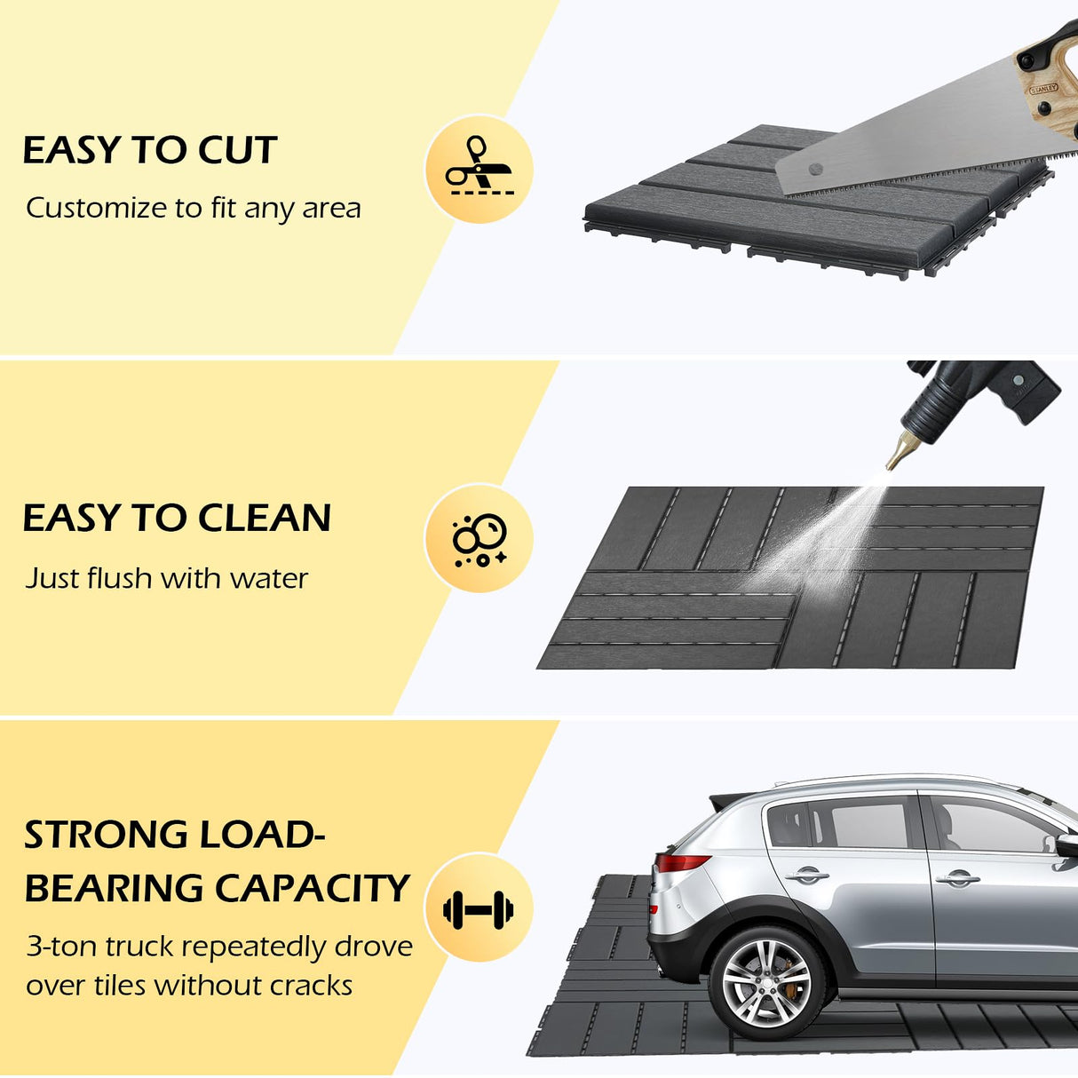 Dyna-Living 60 sq. ft Plastic Interlocking Deck Tiles, 60 Pack, 12"x12" Indoor Outdoor Waterproof Patio Floor Decking Tiles for Balcony, Backyard, Garden & Poolside, All Weather Use, Dark Grey Dyna-Living