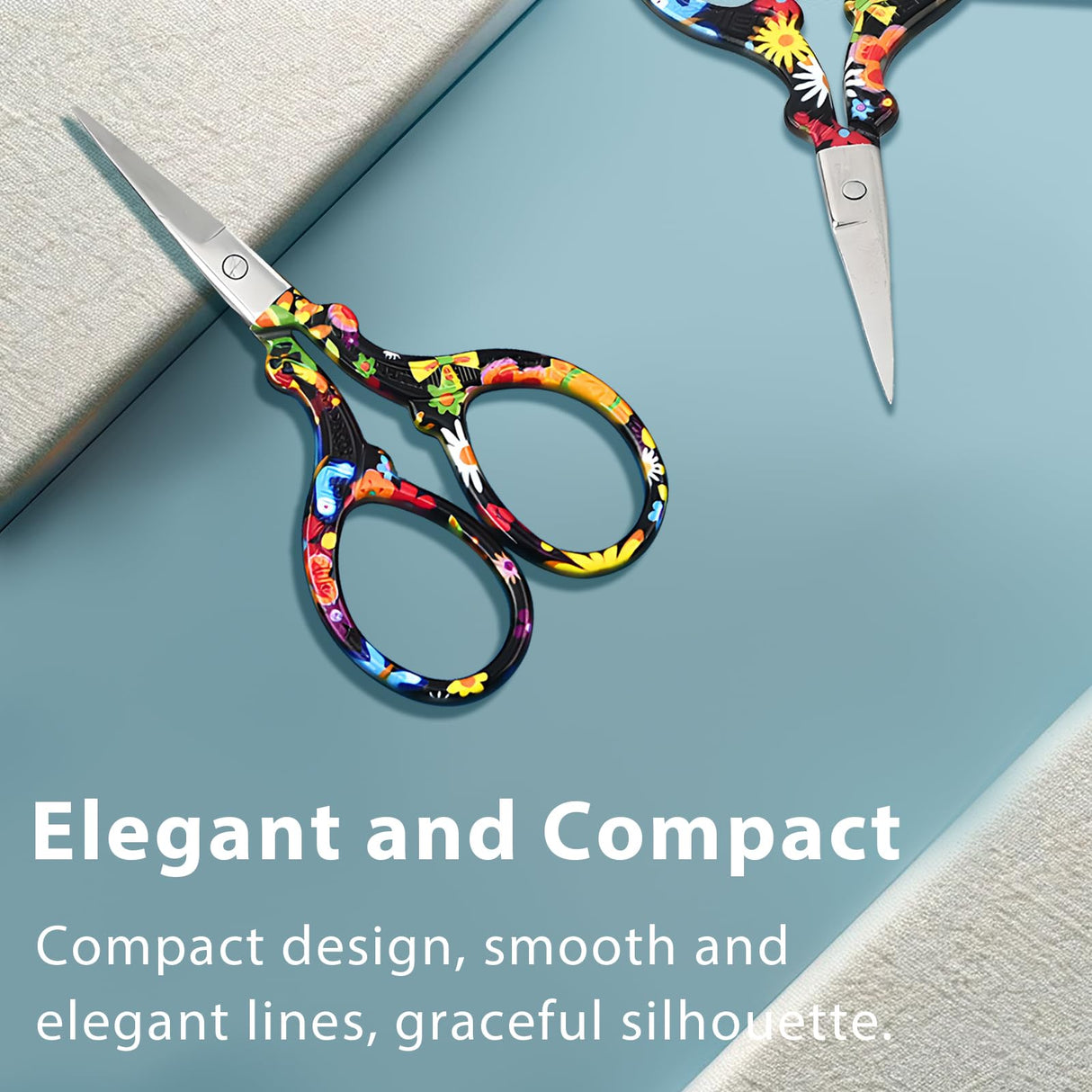 Jaasuee Sharp Embroidery and Crafting Scissors with Leather Cover, 3.62 inch Stainless Steel Stork Shaped Scissors for Needlework and DIY Crafts, Black Flower, J5064 Jaasuee