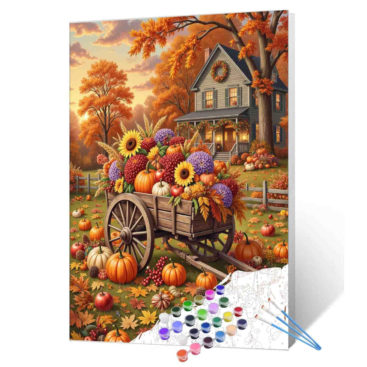 Farmhouse Autumn Paint by Numbers Adults Fall Harvest Painting Kits Thanksgiving Painting Kits Art for Adults Students Beginner Home Bedroom Wall Decor 16x20 in(Without Frame) Walarky