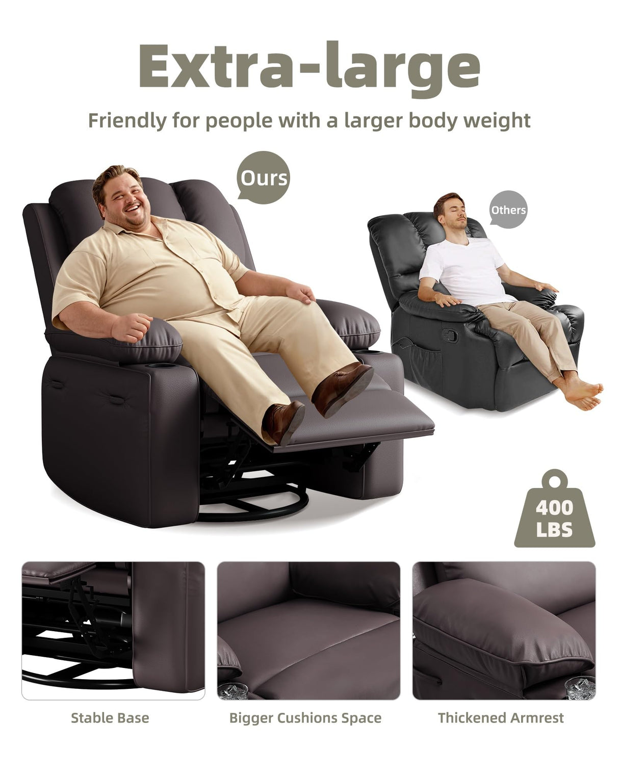 GarveeHome Recliner Chairs, Classic Manual Leather Recliner, Home Theater Seating with Lumbar & Arms Support for Living Room, Bedroom and Nursery - Espresso Brown GarveeHome