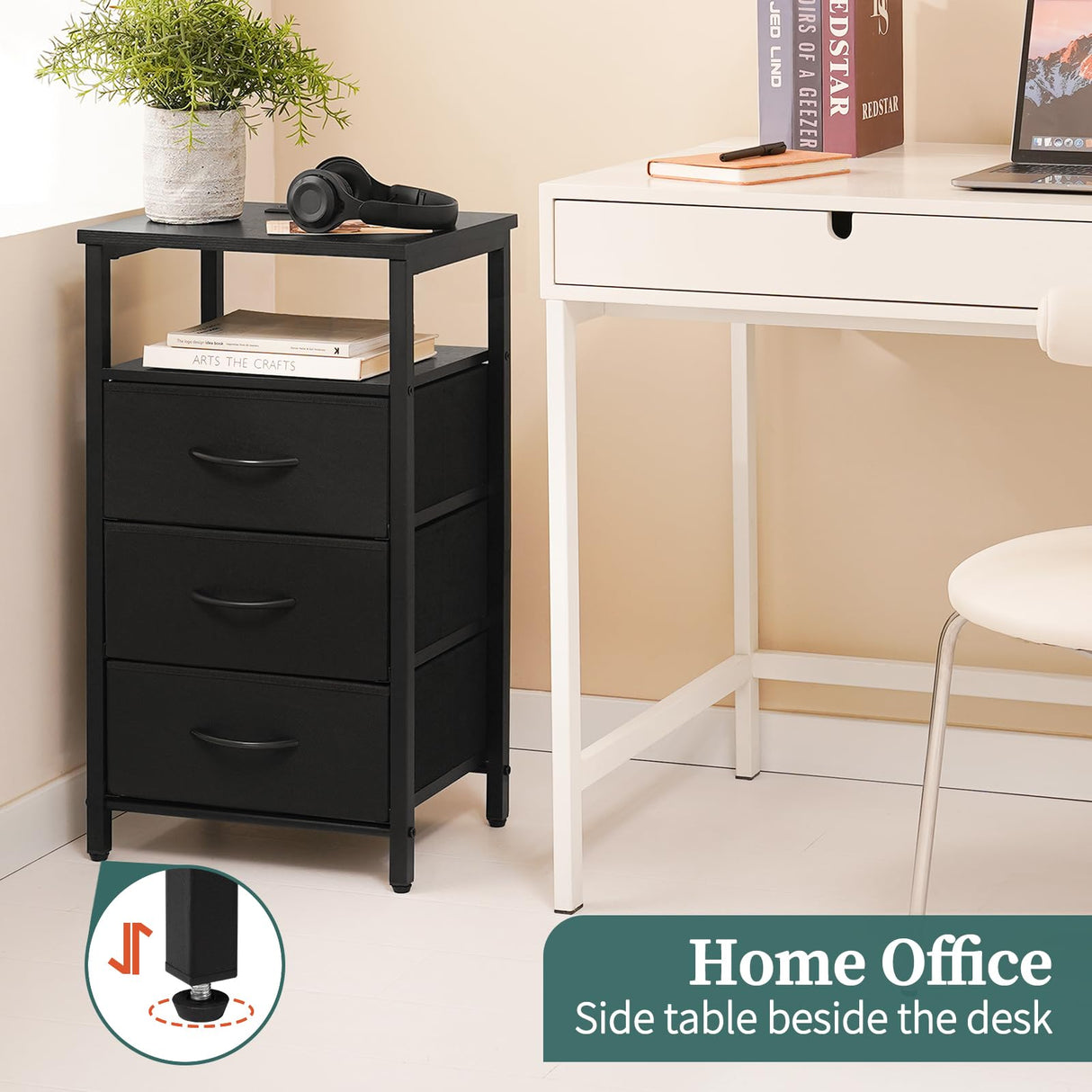 Yoobure Night Stand with Charging Station, 16 Colors LED Nightstand with USB Ports and Outlets, End Table with 3 Fabric Drawers and Storage Shelf, Bedside Tables Small Dresser for Small Space Black Yoobure