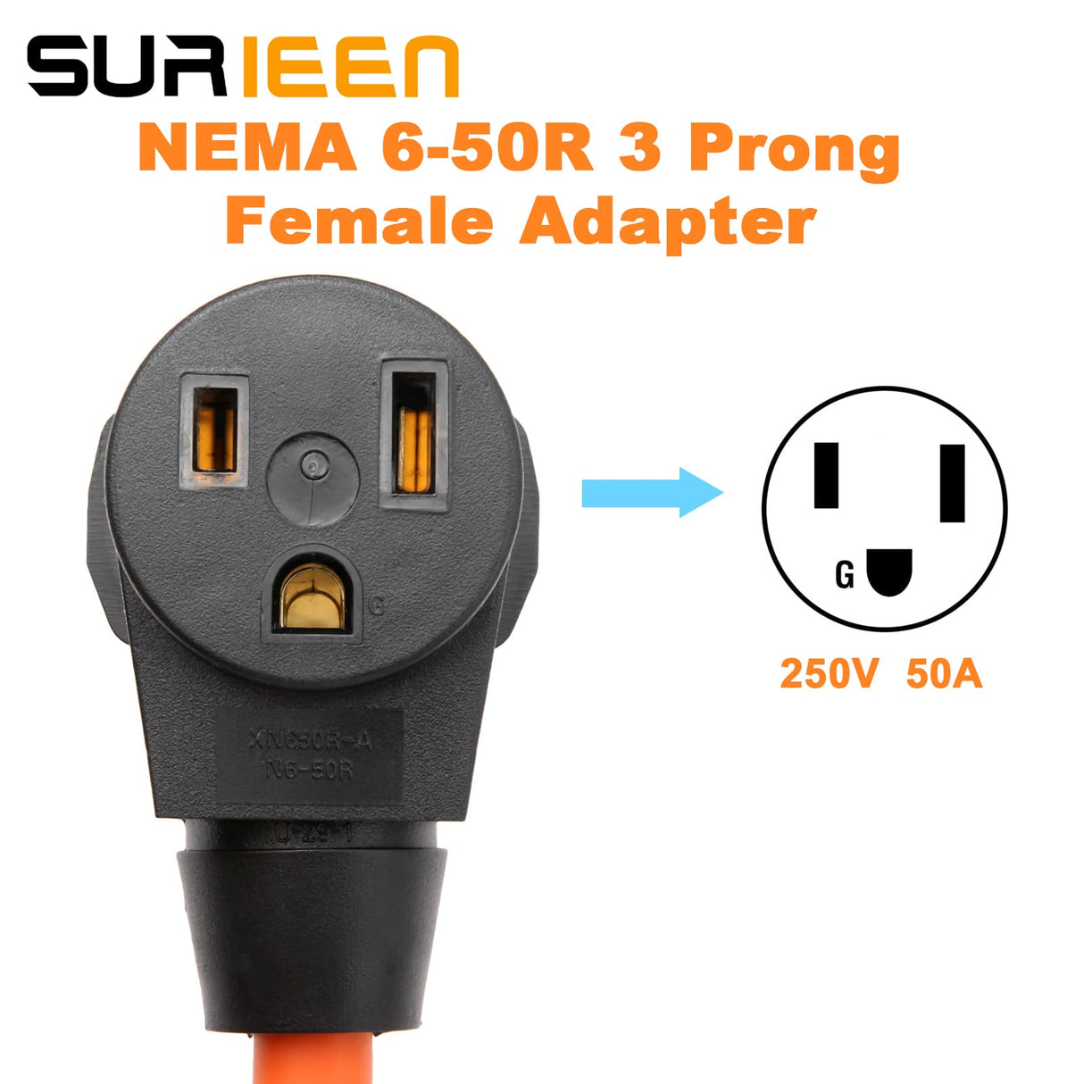NEMA L6-30P to 6-50R Adaptor Welder Dryer EV Charger Power Cord Adapter Connector, 30Amp to 50Amp Heavy Duty Adapter STW 10AWG 250V 1.5FT SURIEEN