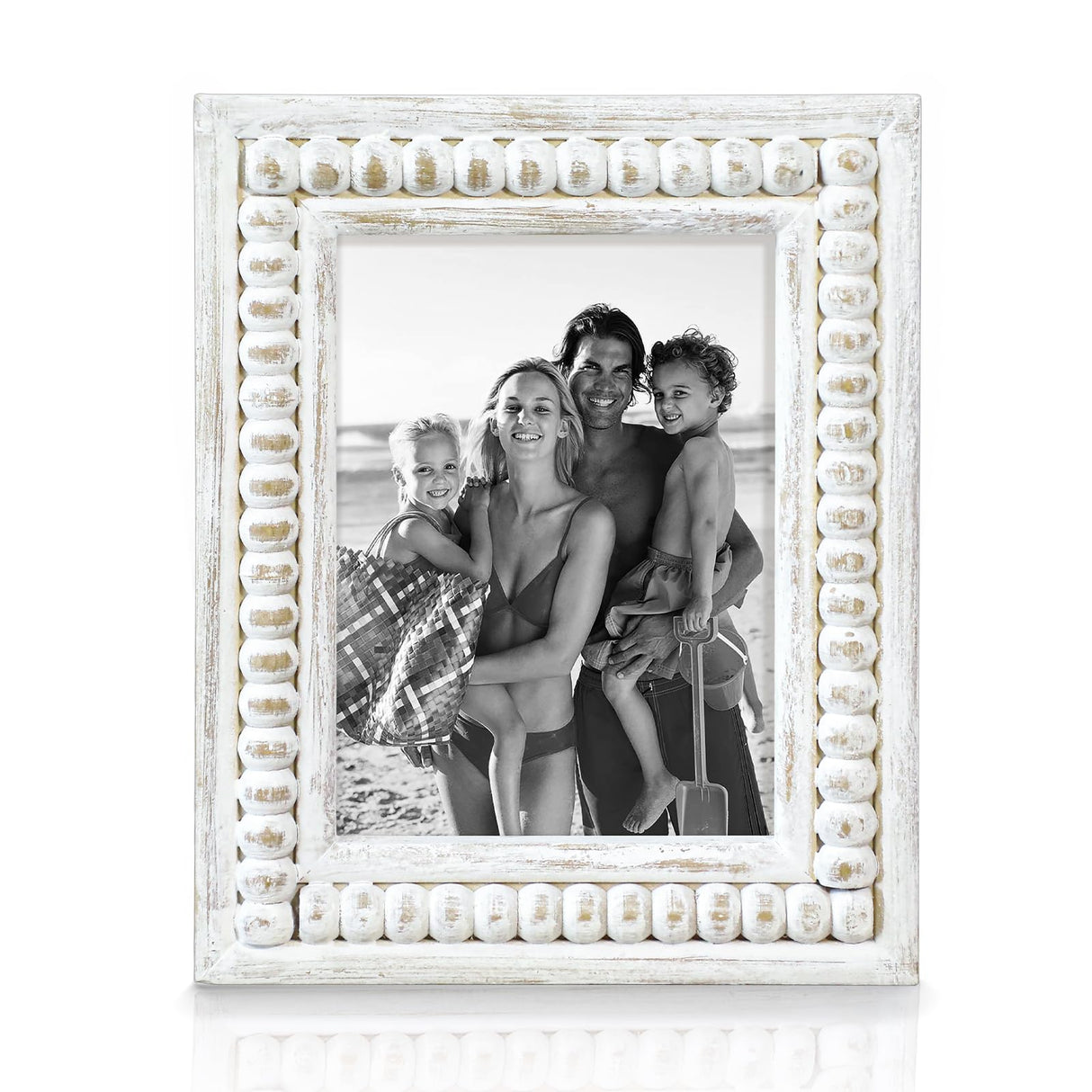 MACVAD Whitewashed Wood Beaded 5x7 Picture Frame - Farmhouse Style Rustic Photo Frame, Boho Picture Frame as 5 x 7 Photo Frame for Tabletop Display 5x7 Photo MACVAD