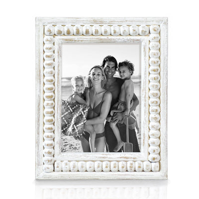 MACVAD Whitewashed Wood Beaded 5x7 Picture Frame - Farmhouse Style Rustic Photo Frame, Boho Picture Frame as 5 x 7 Photo Frame for Tabletop Display 5x7 Photo