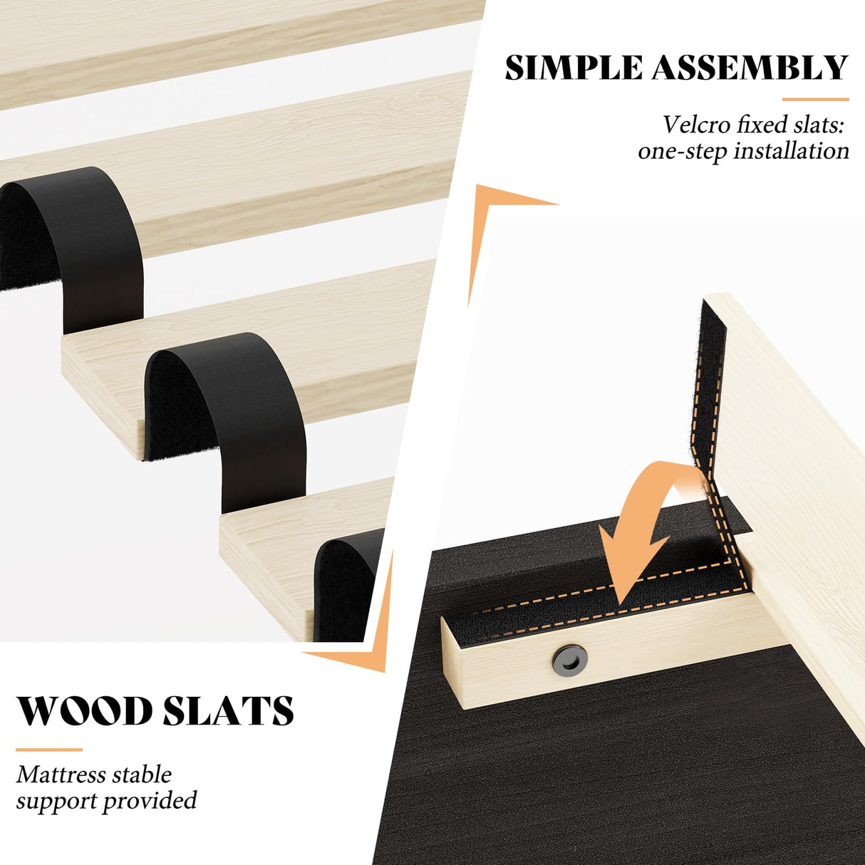 AMERLIFE Farmhouse Queen Size Bed Frame with 49" Tall Headboard, Platform Bed with Natural Wood Grain, No Box Spring Needed/Noise Free, Black AMERLIFE