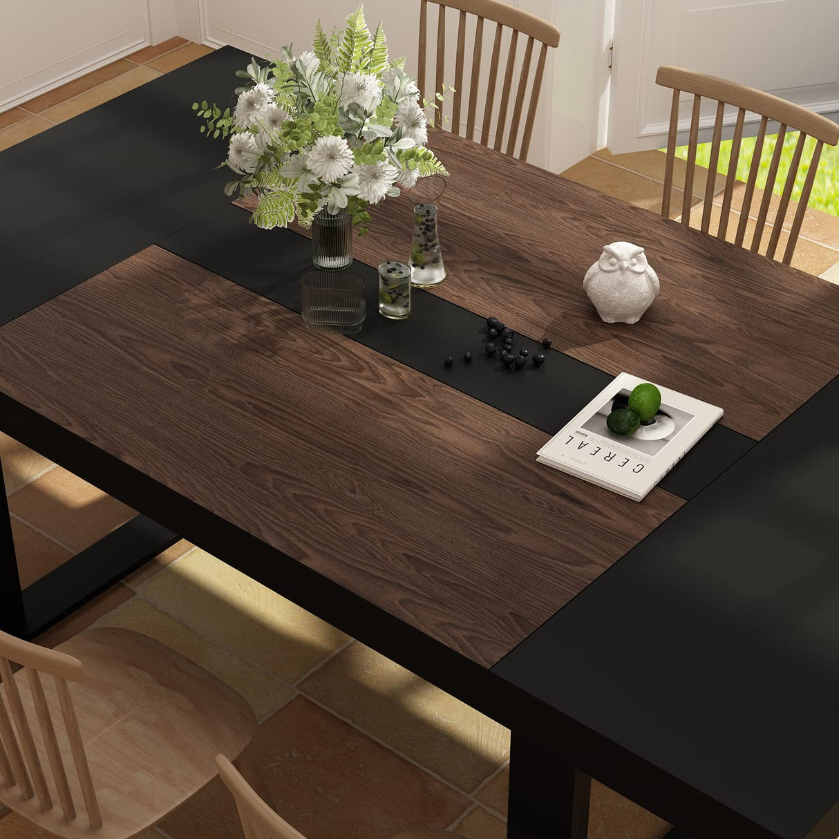 ECACAD 7FT Conference Table for 6-8 People, Large Rectangular Meeting Table, Modern Seminar Table for Office Meeting Conference Room, Black and Deep Brown (86.8”L x 47.2”W x 29.4”H) ECACAD