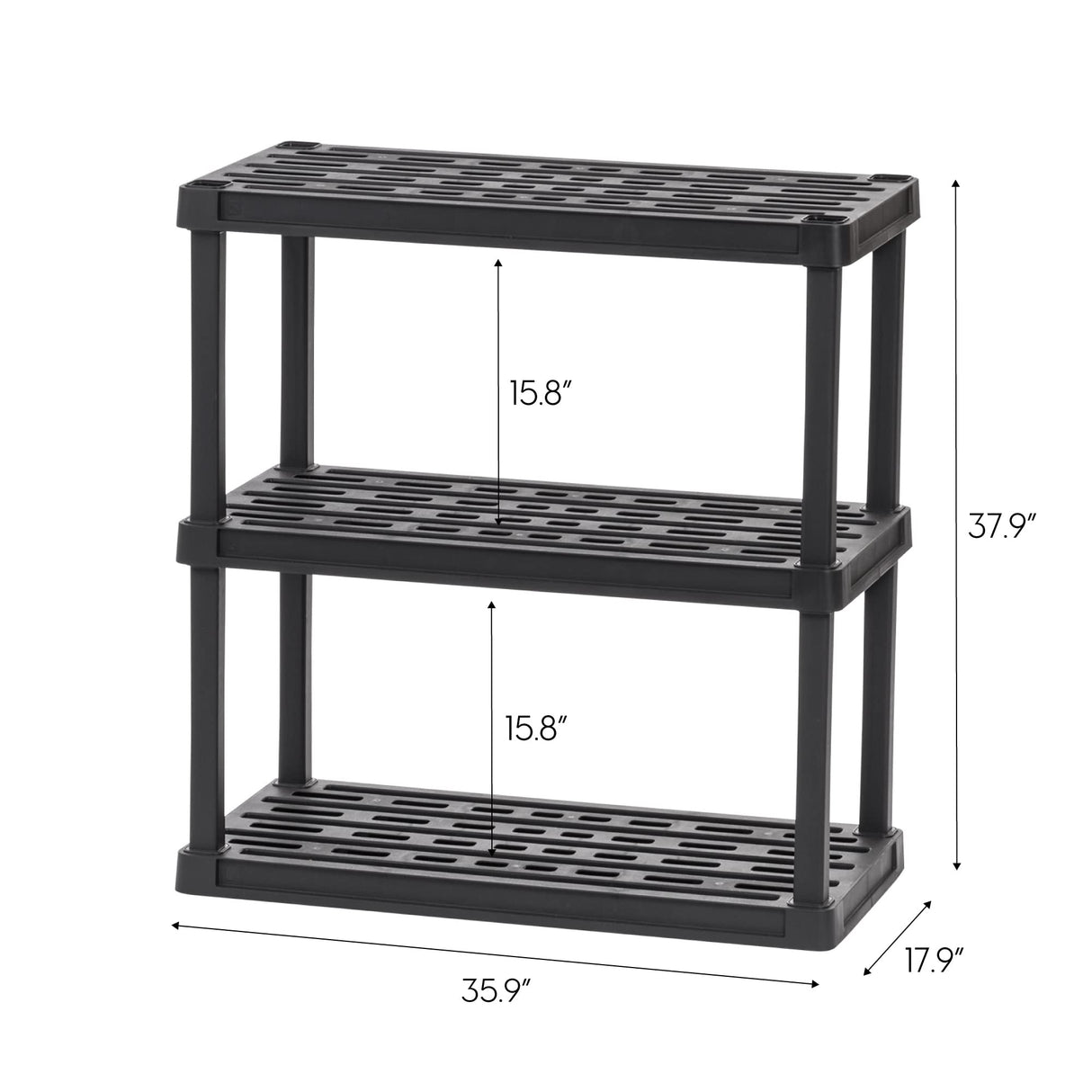 IRIS USA 3-Shelf Heavy Duty Plastic Storage Shelves, 450lb Capacity, 38"H x 36"W x 18"D, Large Modular Shelving Unit Storage Organizer for Garage, Home, Warehouse & Gym, Storage Rack - Black Iris Ohyama