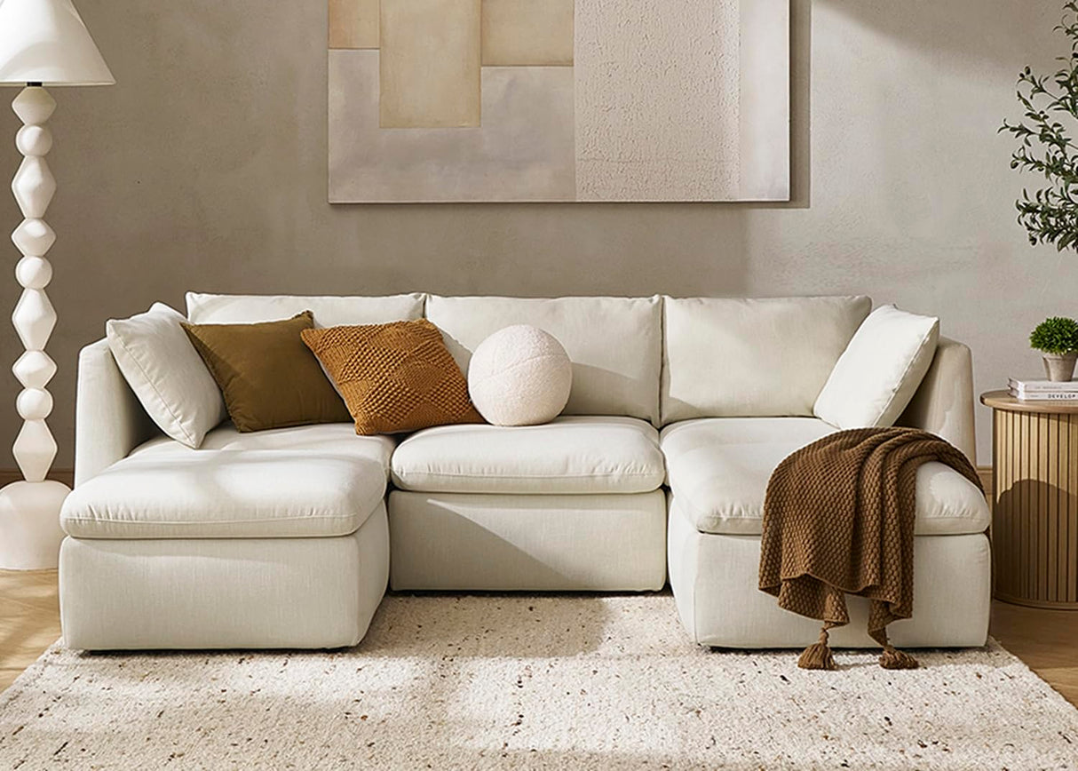 mopio Oversized Modular Sectional Sofa with Fully Removable Covers and Storage, Convertible U & L Shaped Sectionals, Modern Cloud Couch for Living Room with Ottoman Chaise, 4 to 8 Seats, Off White mopio