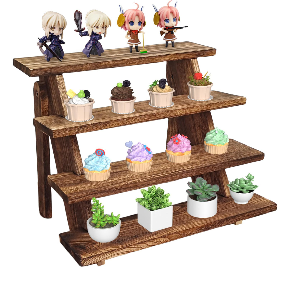 Fumingpal Wooden Cupcake Stand - 4 Tier Cupcake Display Stand, Rustic Tiered Display Stand, Tool Free Installation Cupcake Stand for Baby Shower Decorations Birthday Party Supplies Fumingpal