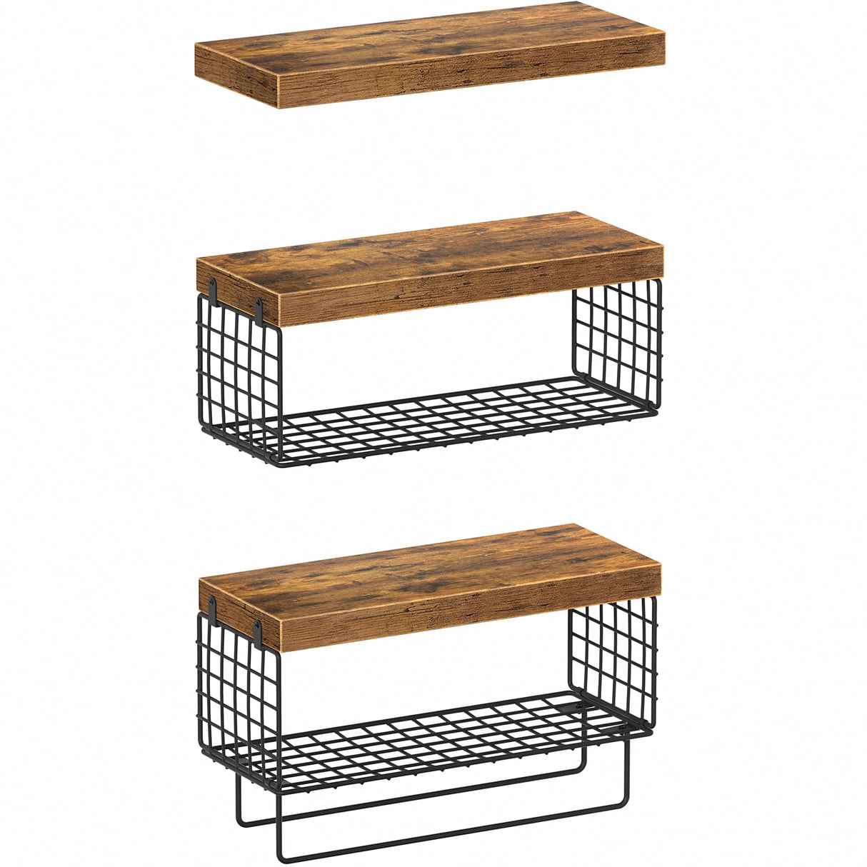 KLUVIS Bathroom Floating Shelves for Wall - Farmhouse Shelf Over Toilet Small 16 inch Set of 3, Rustic Brown (13BN3) KLUVIS