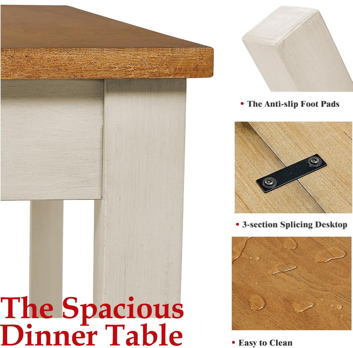 PLAUIN 7-Piece Farmhouse Dining Table Set with 6 Chairs - Solid Wood Kitchen Table Perfect for Small Space, Dining Room & Office, Rustic Cream PLAUIN