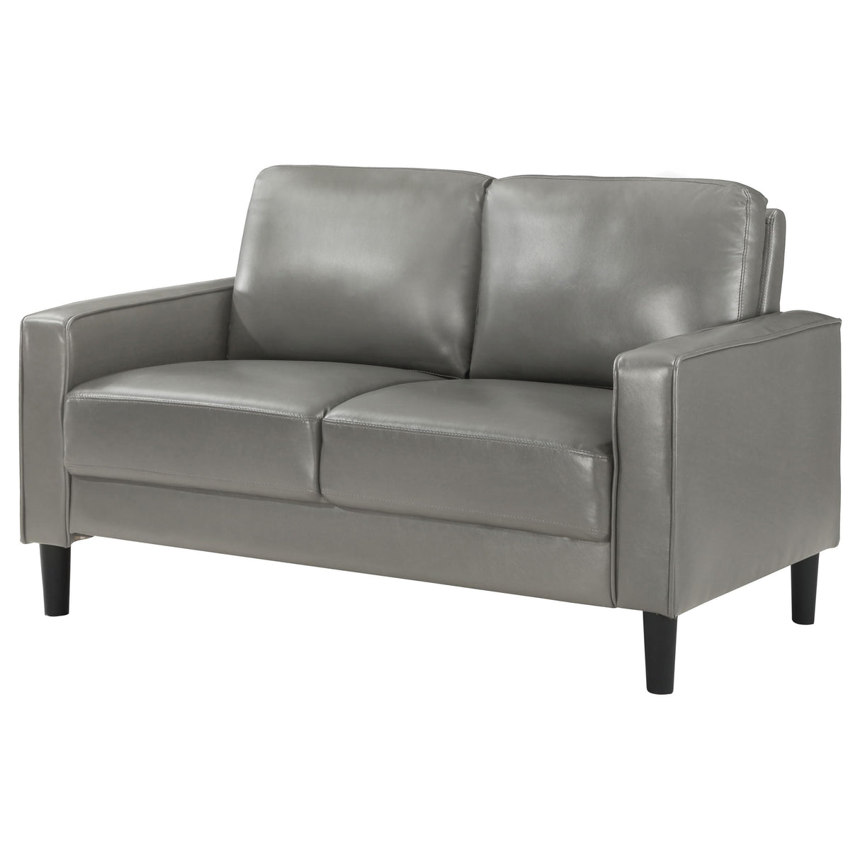 Coaster Home Furnishings - Ruth - Faux Leather - Upholstered Loveseat with Track Arms, Foam-Filled Cushions, and Straight Tapered Legs - Living Room - Gray - 508366 Coaster Fine Furniture