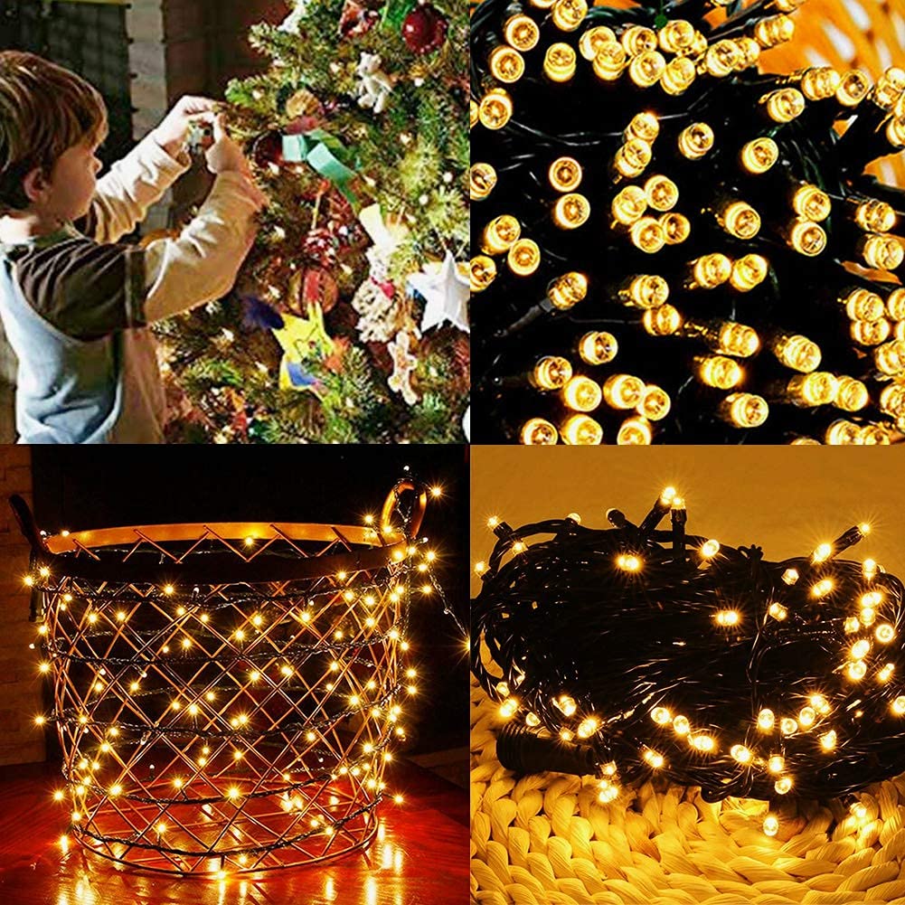 Home Lighting 66ft Christmas Decorative Mini Lights, 200 LED Green Wire Fairy Starry String Lights Plug in, 8 Lighting Modes, for Indoor Outdoor Xmas Tree Wedding Party Decoration (Warm White) HOME LIGHTING