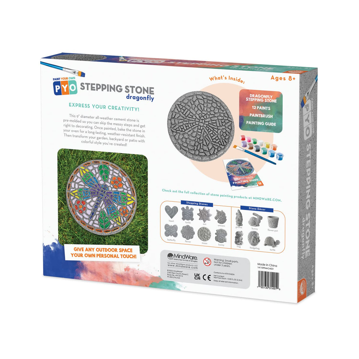 MindWare Paint Your Own Stepping Stone: Dragonfly - Paint Your Own Stepping Stones for Kids Craft Kit Includes Paint, Brushes and Instructions MindWare