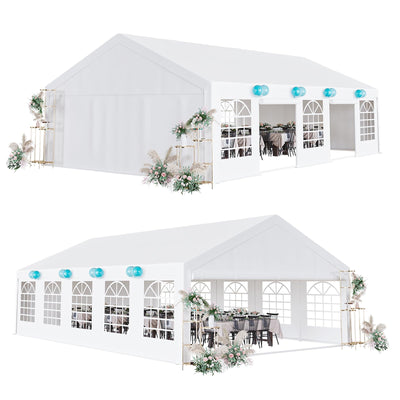 Garvee 20x32 Ft Heavy Duty Party Tent, Heavy Duty Outdoor Wedding Event Tent with Removable Sidewalls & Double Doors, Large Canopy Tent with Large White Roof and 4 Storage Bags for Parties, Weddings
