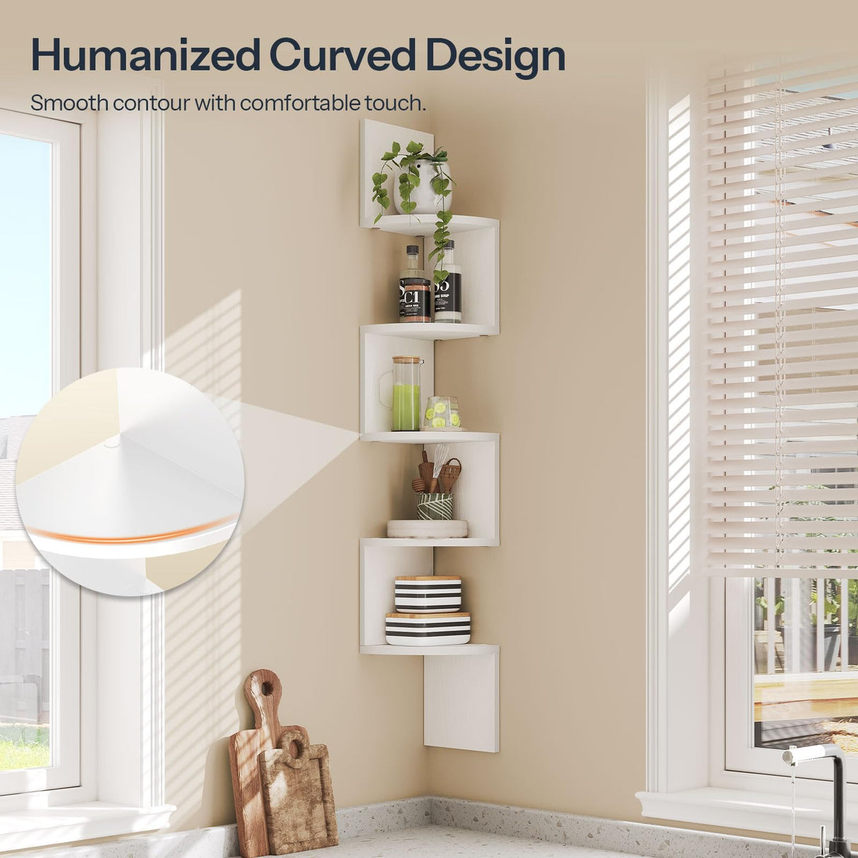 HOOBRO Corner Shelf Wall-Mounted, Set of 2 Floating Corner Shelves for Wall, 5-Tier Corner Bookshelves for Living Room, Bedroom, Bathroom, Home Office, White WT26BJP201 HOOBRO