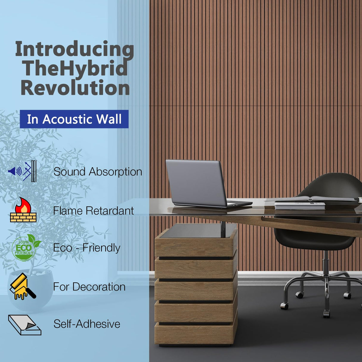 BUBOS 4 Pack Large Acoustic Panels,47.2"x23.6"Acoustic Wall Panels,Self-Adhesive Sound Proof Panels for Walls,Decorative Soundproof Panels for Recording Studio&Office,Walnut BUBOS