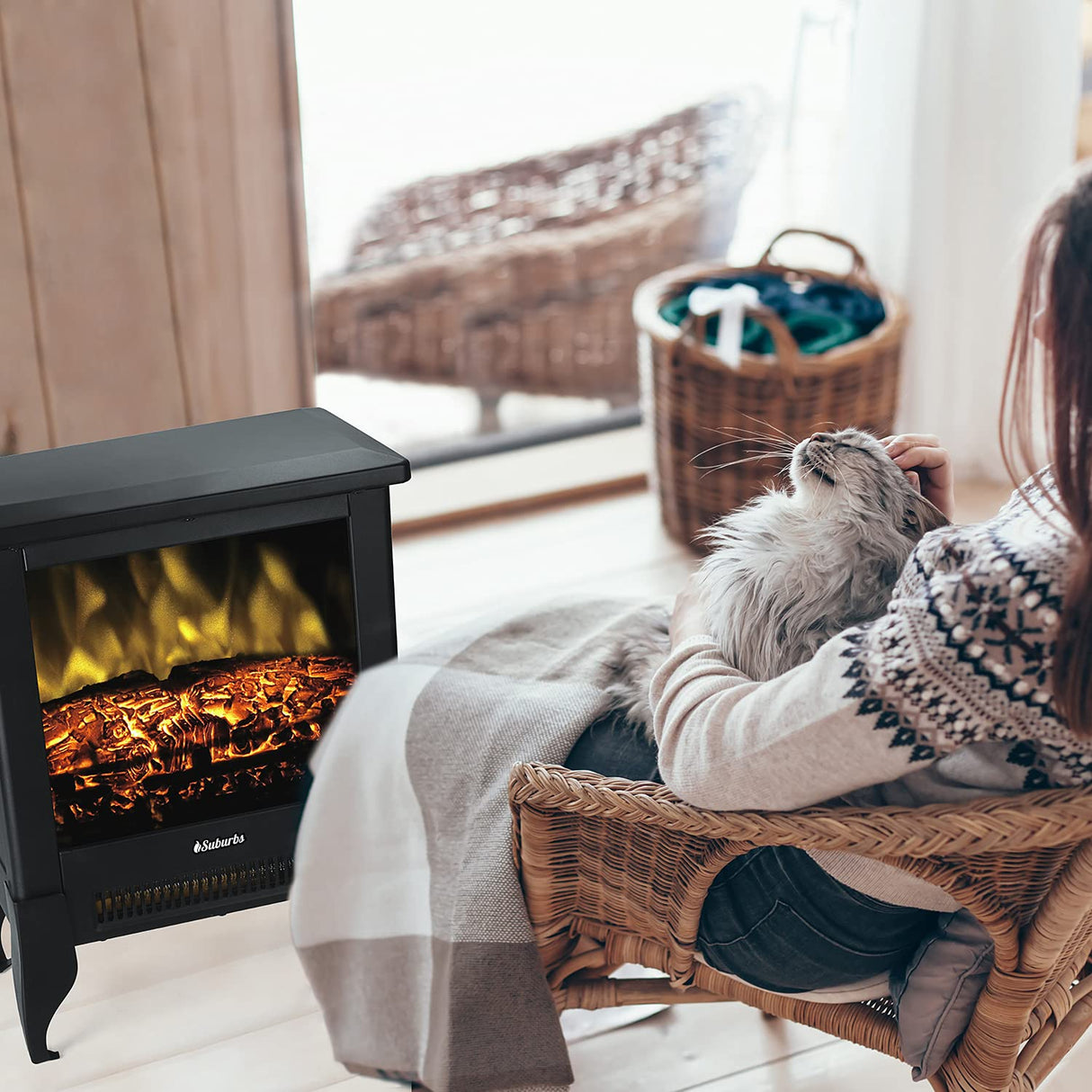 TURBRO Suburbs TS17 Compact Electric Fireplace Stove, 18” Freestanding Stove Heater with Realistic Flame - CSA Certified - Overheating Safety Protection - for Small Spaces - 1400W TURBRO