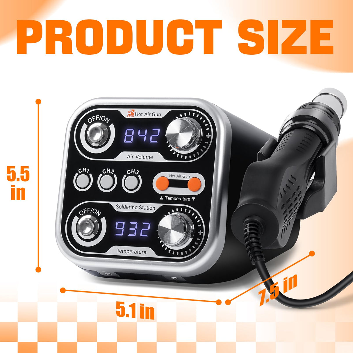M-T 2 IN 1 Soldering Iron & Hot Air Rework Station 760W High Power With 3 Sets Stored Temperature and Smart Safe Sleep Mode SMD Estacion de Calor,°F/°C Conver Digital,Temp Correction Dual LED Screen M-T