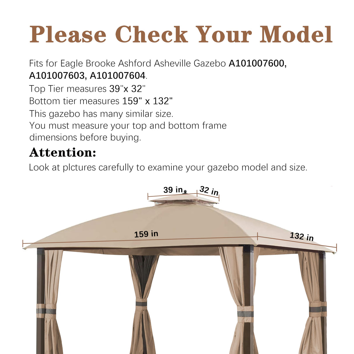 SCOCANOPY Replacement Cover Fit for 10X12 Ft Eagle Brooke Soft Top Gazebo Model A101007600, A101007603, A101007604,(Light Beige) SCOCANOPY