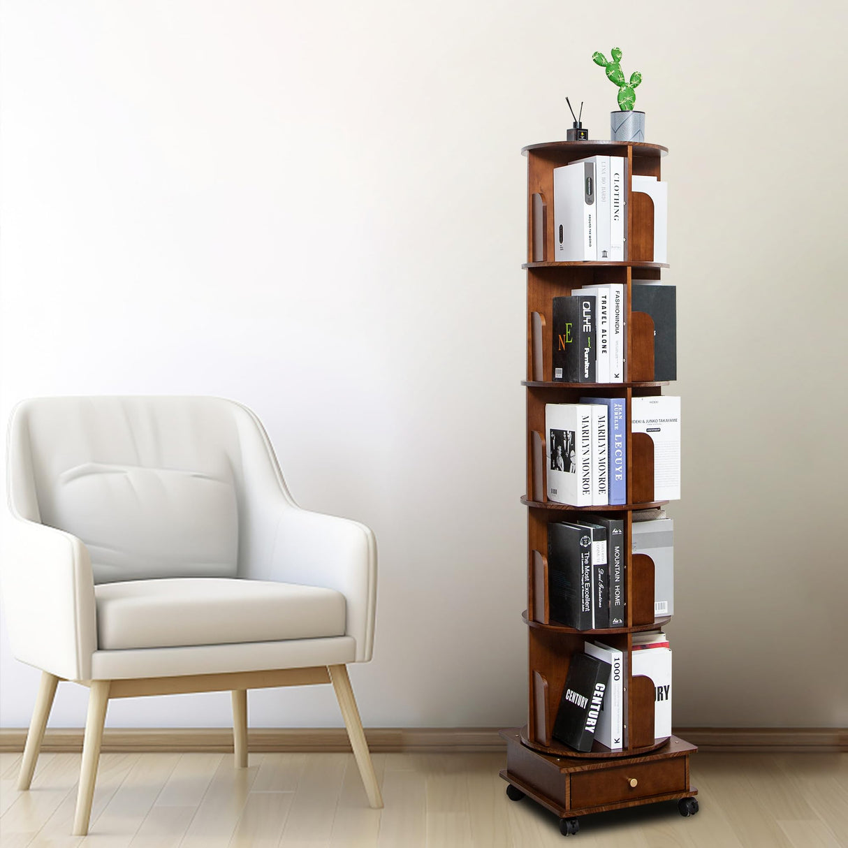 Solid Wood 360° Rotating Bookshelf Tower by GHBRHBJ GHBRHBJ