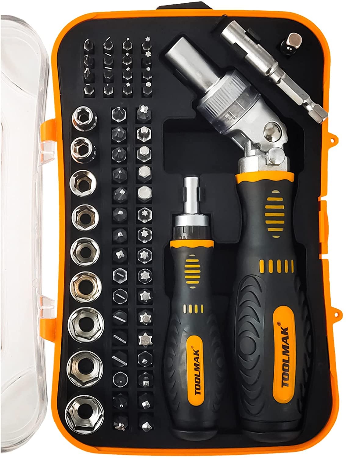 TOOLMAK 61pcs Ratcheting Screwdriver Set,Socket Set,Precision Screwdriver Bit Set with Rotatable Ratchet Handles & Storage Case,Household Repair Tool Kits for Bike Watches and glasses,phones etc... TOOLMAK