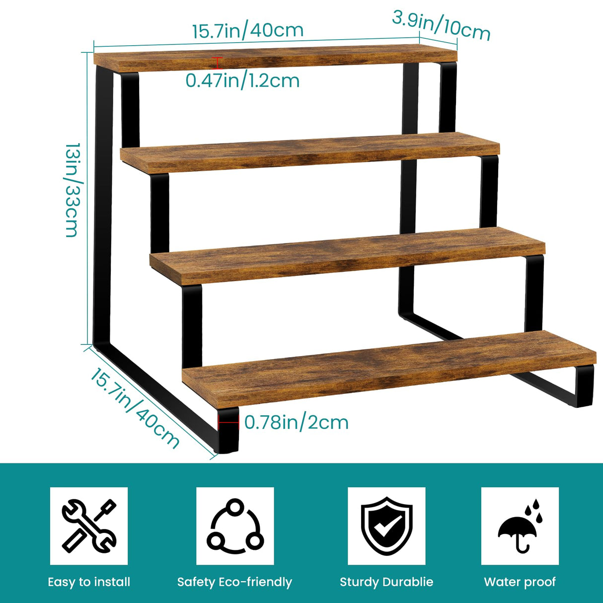 ELITEROO Wood Display Riser Stand, Wooden 4-Tier Retail Display Rack, Tiered Widened Display Stands Organizer, Open Display Shelf Table Top Counter Shelves for Cupcake Liquor Bottle Spice Perfume ELITEROO