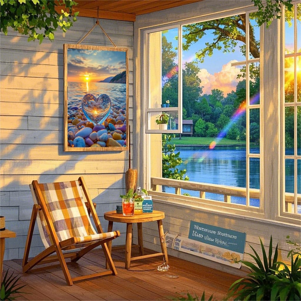 VividMeng Beach Diamond Art Kits for Adults,Sunset Diamond Painting Kit for Adults,DIY Full Drill Diamond Painting Beach Gem Art and Crafts 12x16inch VividMeng