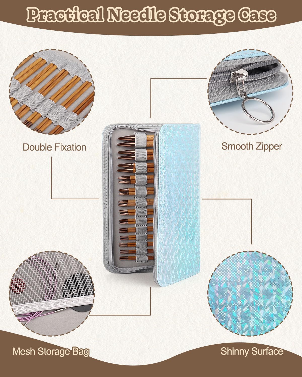 Aeelike Interchangeable Knitting Needles Set, 13 Pairs Circular Knitting Needles Set Bamboo Knitting Needles with Case Knitting Accessories for Socks Blankets Cushions Aeelike