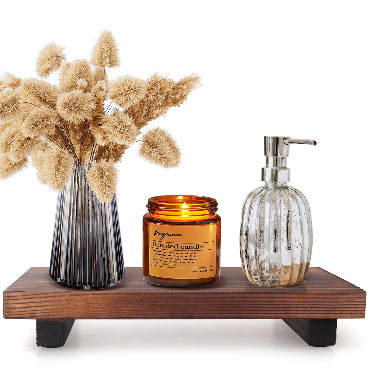 Farmhouse Wooden Bathroom Tray Small Kitchen Countertop Trays Decorative Wood Riser Pedestal Stand Dish Soap Dispenser Holder for Kitchen Counter Bathroom Sink Organizer Accessories Decor Vanity Tray Ayiaren