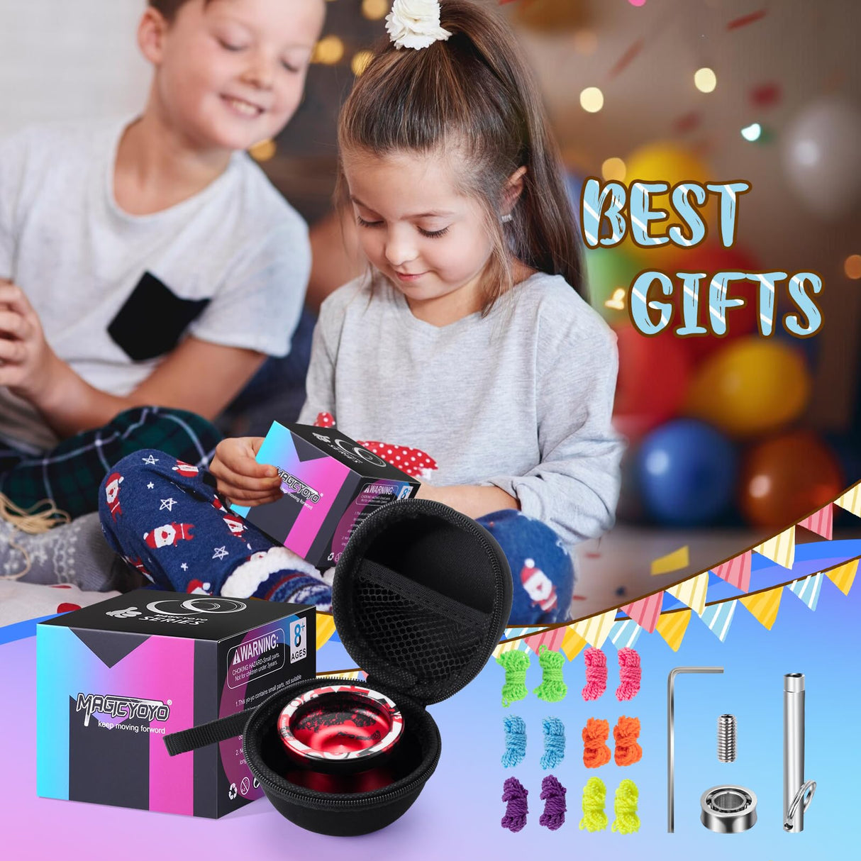 MAGICYOYO Professional Responsive Yoyo V3, Metal Yoyo for Kids Beginners Alloy Yoyo for Adults with KK Bearing + Bearing Removal Tool + Axle + Storage Bag + 12 Yoyo Strings (Black Red) MAGICYOYO