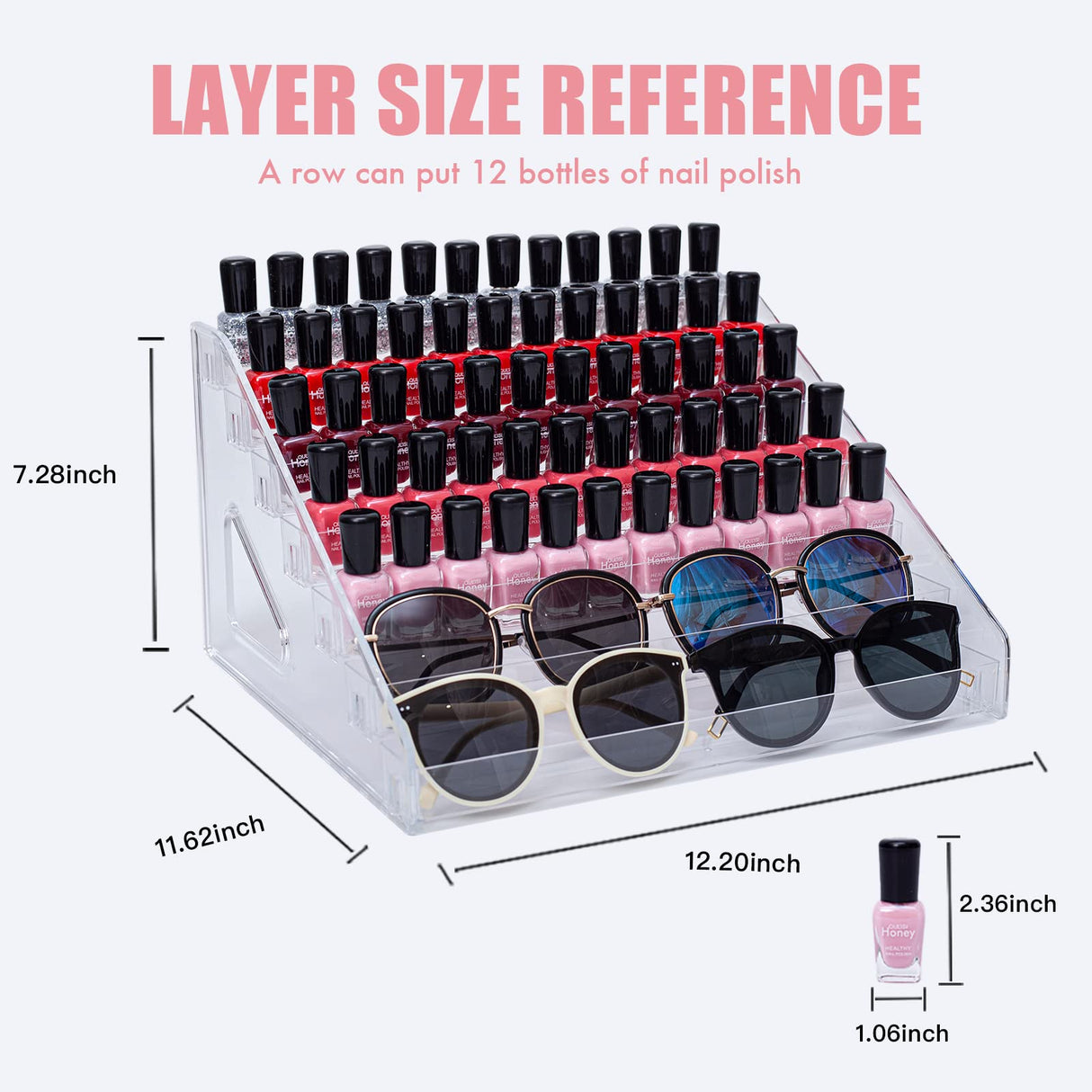 ALUYUYO 7-Tier Nail Polish & Sunglasses Organizer | Screwless Cosmetic Display Shelf for Makeup, Jewelry, Eyeglasses Storage | Non-Slip Bathroom Vanity Shelf for Essential Oils ALUYUYO