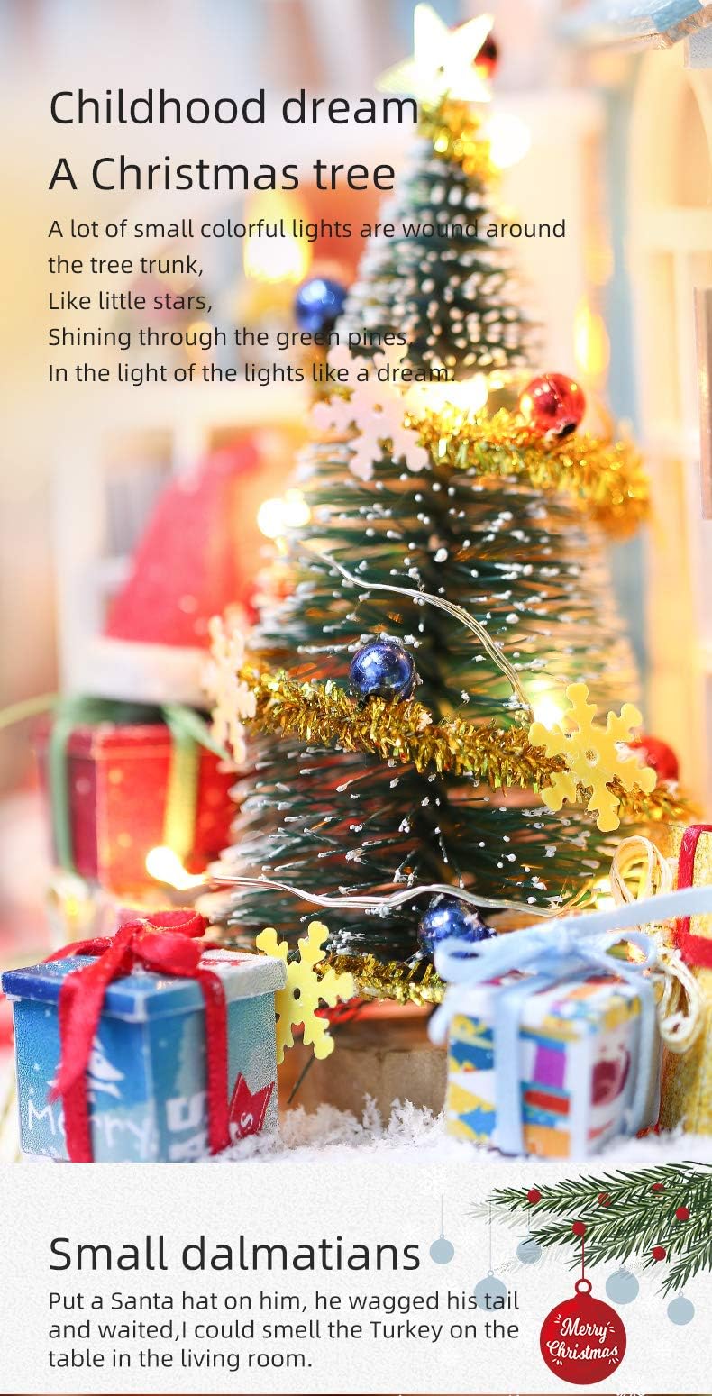 DIY Dollhouse Miniature Kit with Furniture, DIY Christmas Wooden Tiny House Building Set for Adults and Teens, Creative Room Decor Gift for Family and Friends (Christmas) BNOIN