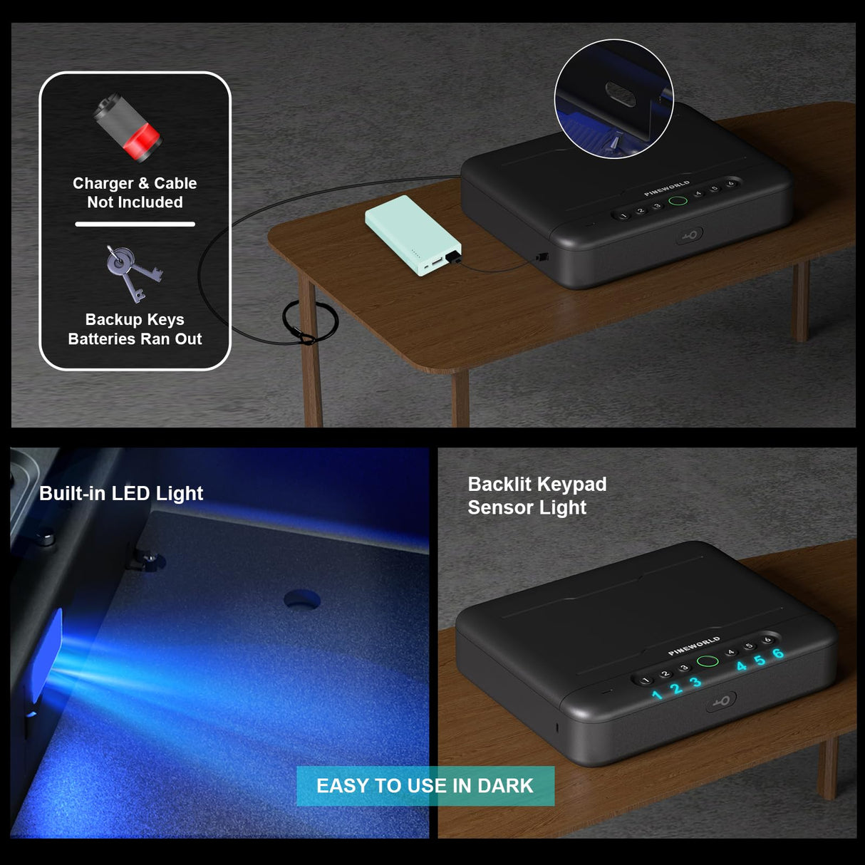 PINEWORLD Gun Safe, Biometric Gun Safe For Handgun, 4 Quick-Access Unlock APP|Fingerprint|Passcode|Key with Voice Prompt Pistol Safe,Safe Box, Gun Locker For Nightstand/Office/Car, Remote Control PINEWORLD