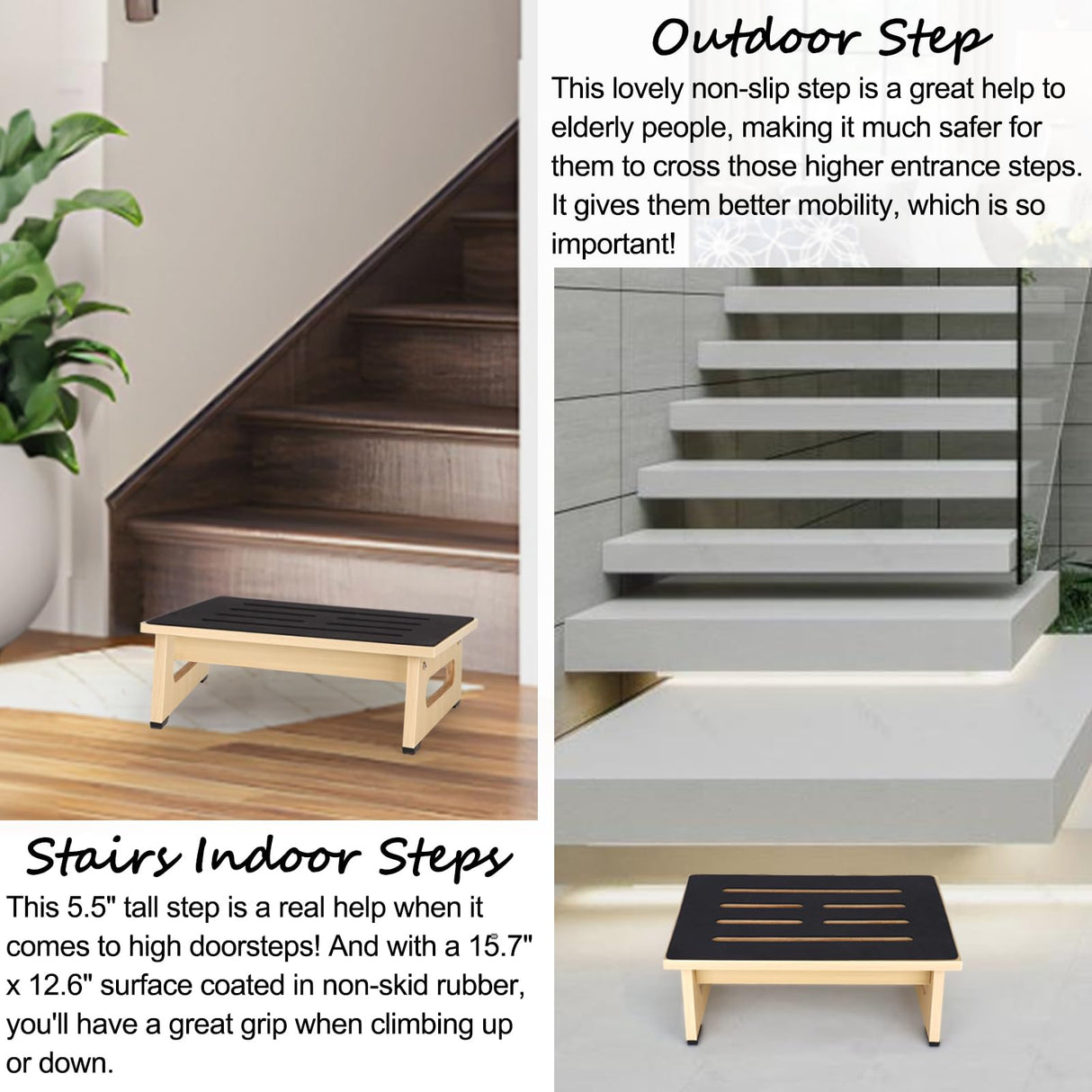 Wooden Step Stool for Kids with Non-Slip Rubber Feet Step, Heavy Duty Platform Stepping Stools for children with 450 LBS Capacity for Bedroom Kitchen Bathroom, Bed Steps for High Beds, Bedside Support Natree