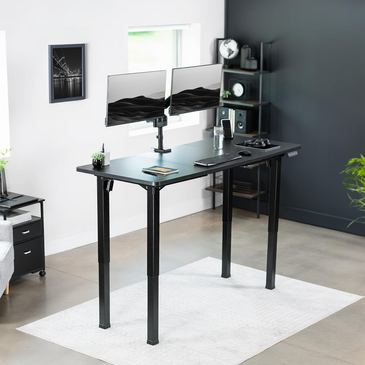 VIVO Electric Height Adjustable 71 x 30 inch Memory Stand Up Desk, Black Extra Deep Table Top, Black 4-Leg Dual Motor Frame, DESK-KIT-E4BB VIVO