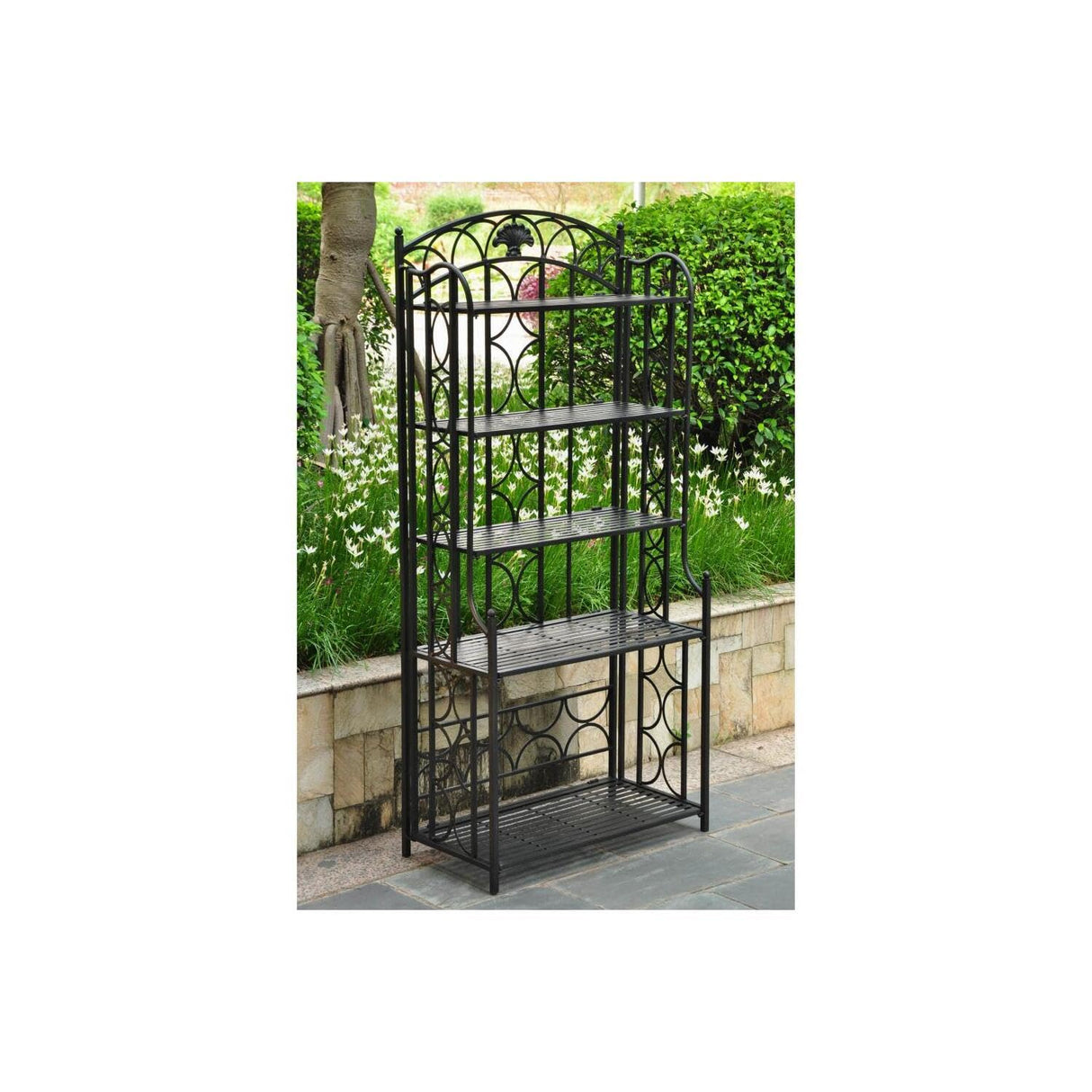 Maykoosh Medieval Majesty 5-Tier Bakers Rack - Sturdy Iron Construction, Elegant Hammered Finish, Dimensions: 67 x 31 x 16 Inches, Great for Storage, Black Maykoosh