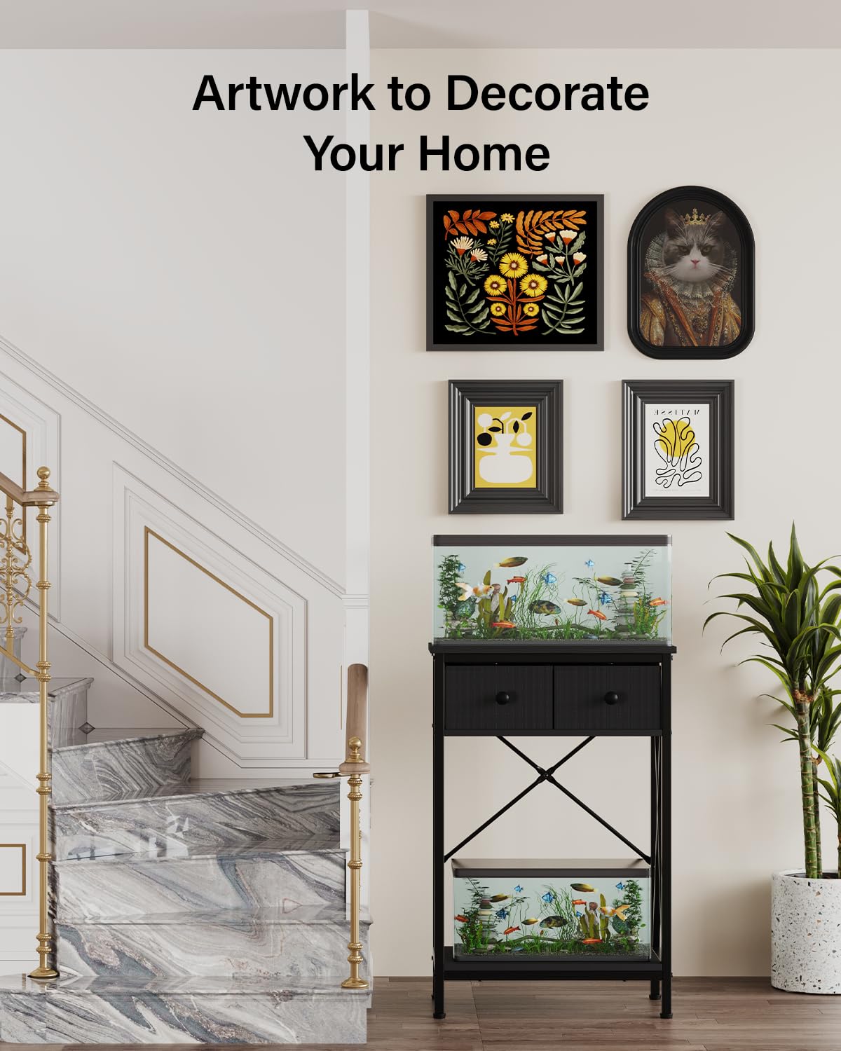 FILKO Fish Tank Stand 10 Gallon: Sturdy Aquarium Stand with Accessories Storage - Metal Fish Tank Table for 5-10 Gallon Reptile Breeder Turtle Terrarium - 19.4"X16.5" Weight Capacity 220 lbs FILKO