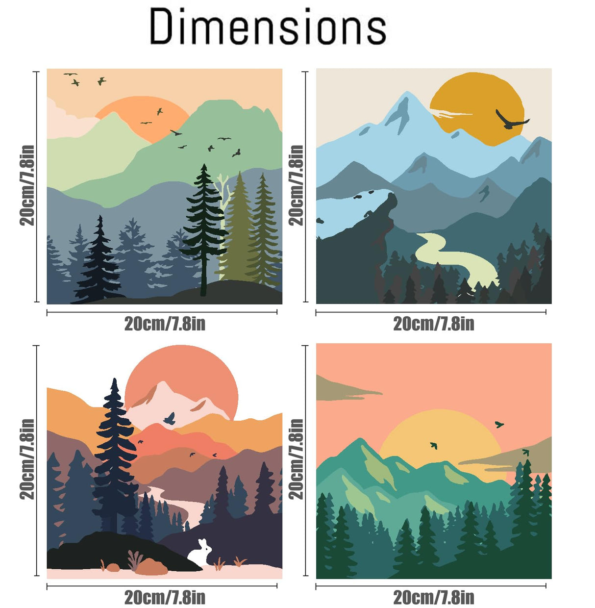 4 Pack Paint by Number for Adults, Easy Sunset Landscape DIY Arts and Crafts for Adults Beginner with Paints Brushes, Tree River Mountain Acrylic Paint Set for Home Decor 8×8 Inch eniref