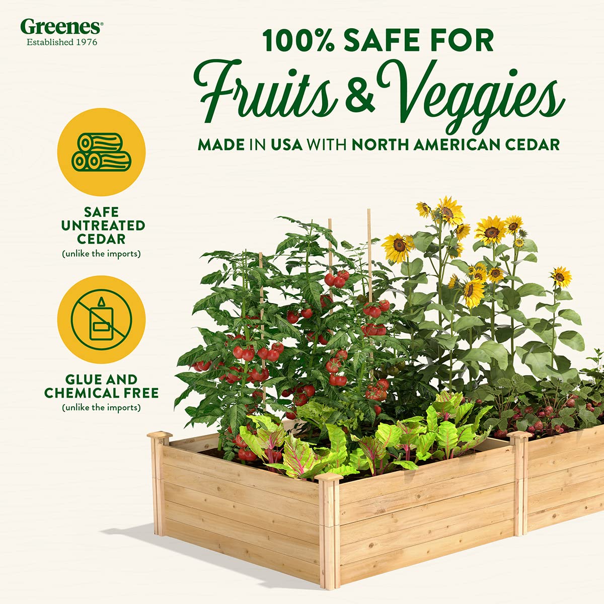 Greenes Fence Original Cedar Raised Garden Bed, 4' x 8' x 17.5" - Made in USA with North American Cedar Greenes Fence
