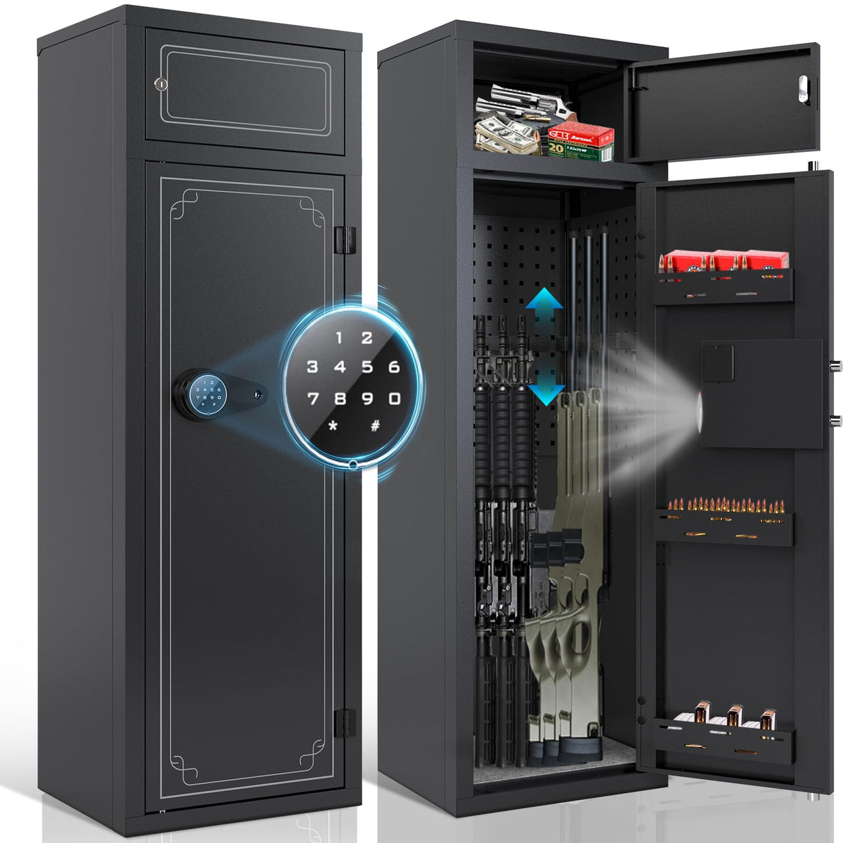 KAER 10-12 Gun Safe, Gun Safes for Rifles and Pistols, Large Gun Safe for Home Rifles and Shotguns, Gun Cabinet, Rifle Safe, Gun Safes & Cabinets, Quick Access Gun Safes with Adjustable Shelves KAER