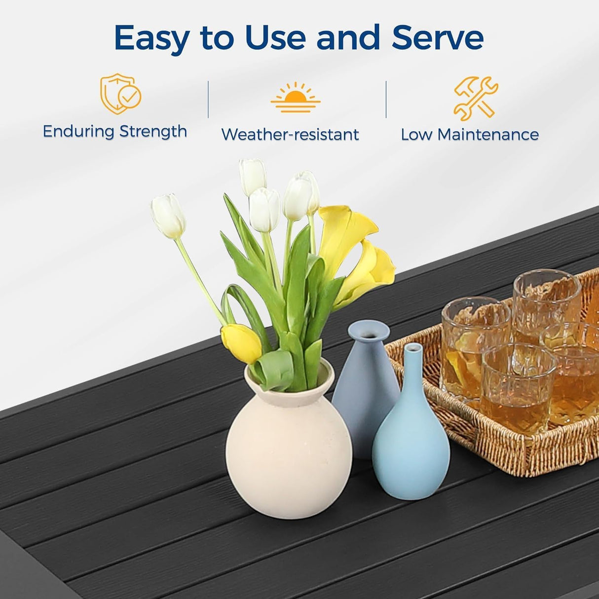 Wisteria Lane Aluminum Outdoor Patio Furniture Set, 7 Seats Modern Patio Conversation Sets, Outdoor Sectional Metal Sofa with 5 Inch Cushion and Coffee Table for Garden, Black Frame and Blue Cushion Wisteria Lane